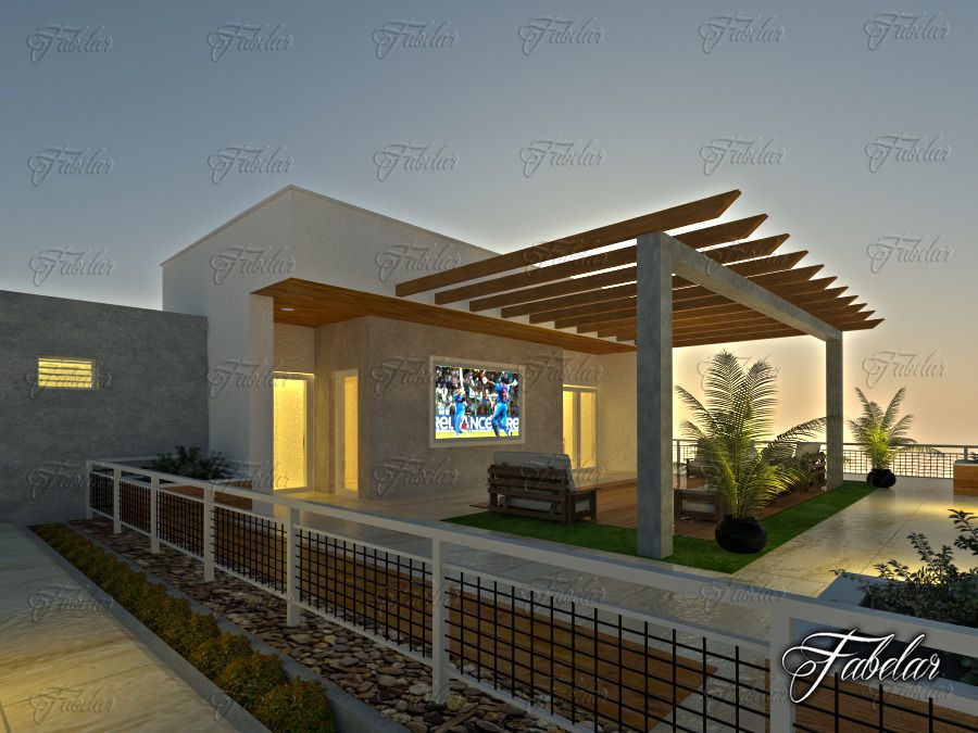 Villa house with ocean and sunset 3D model_1
