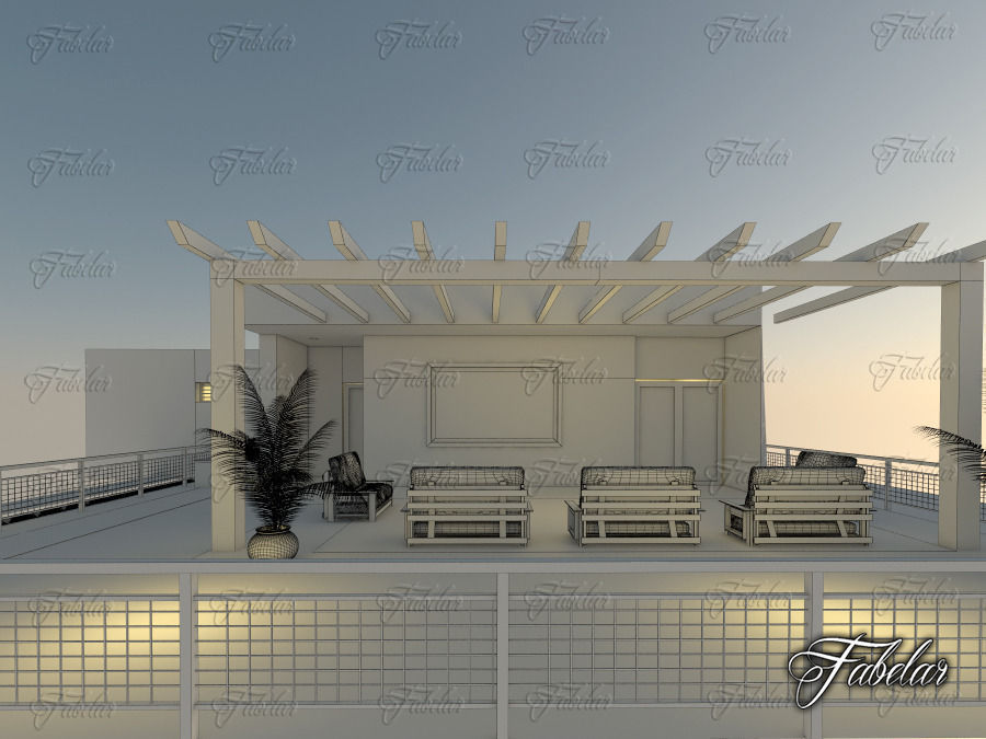 Villa house with ocean and sunset 3D model_6