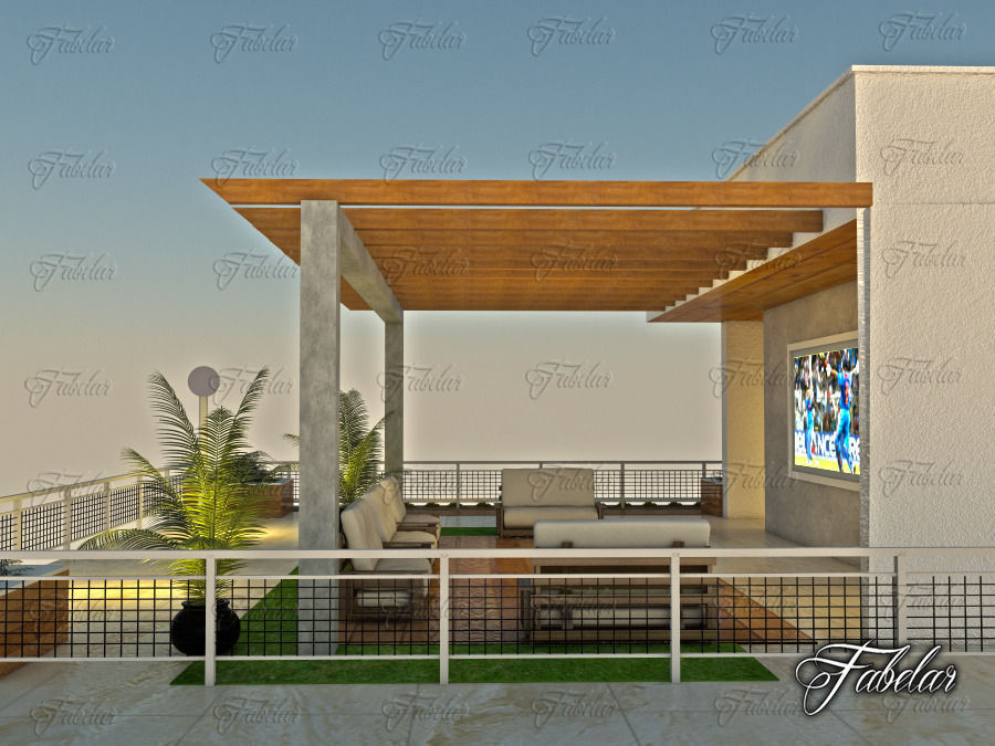 Villa house with ocean and sunset 3D model_5