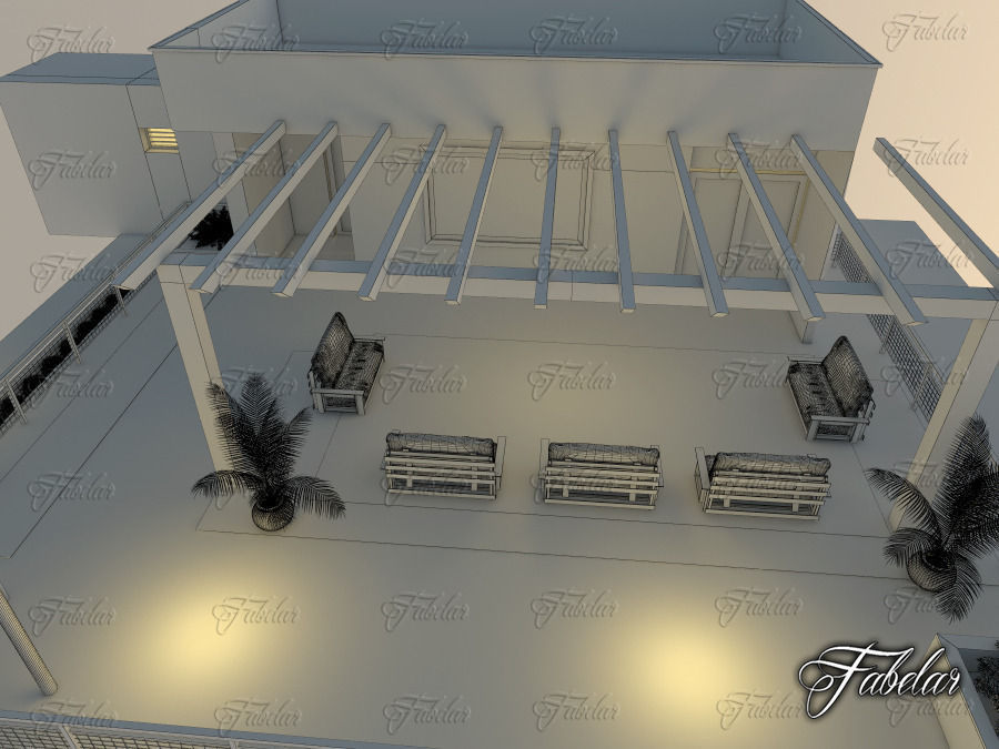 Villa house with ocean and sunset 3D model_8