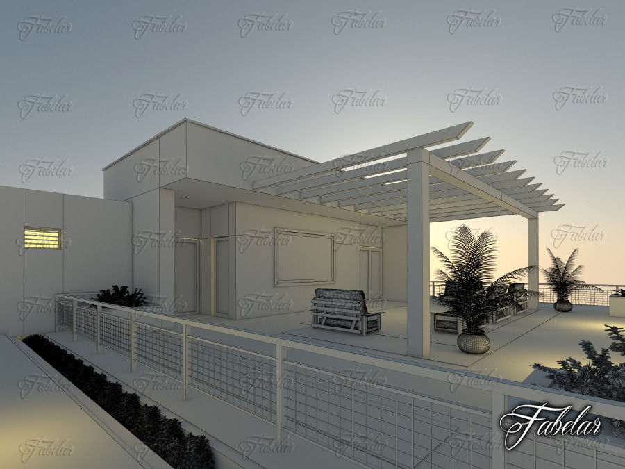 Villa house with ocean and sunset 3D model_7
