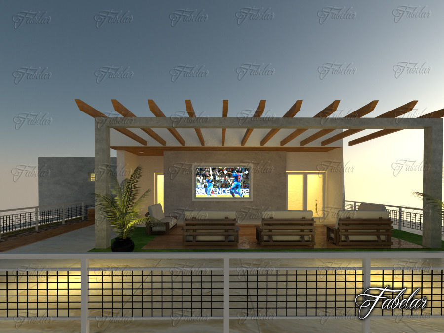 Villa house with ocean and sunset 3D model_2