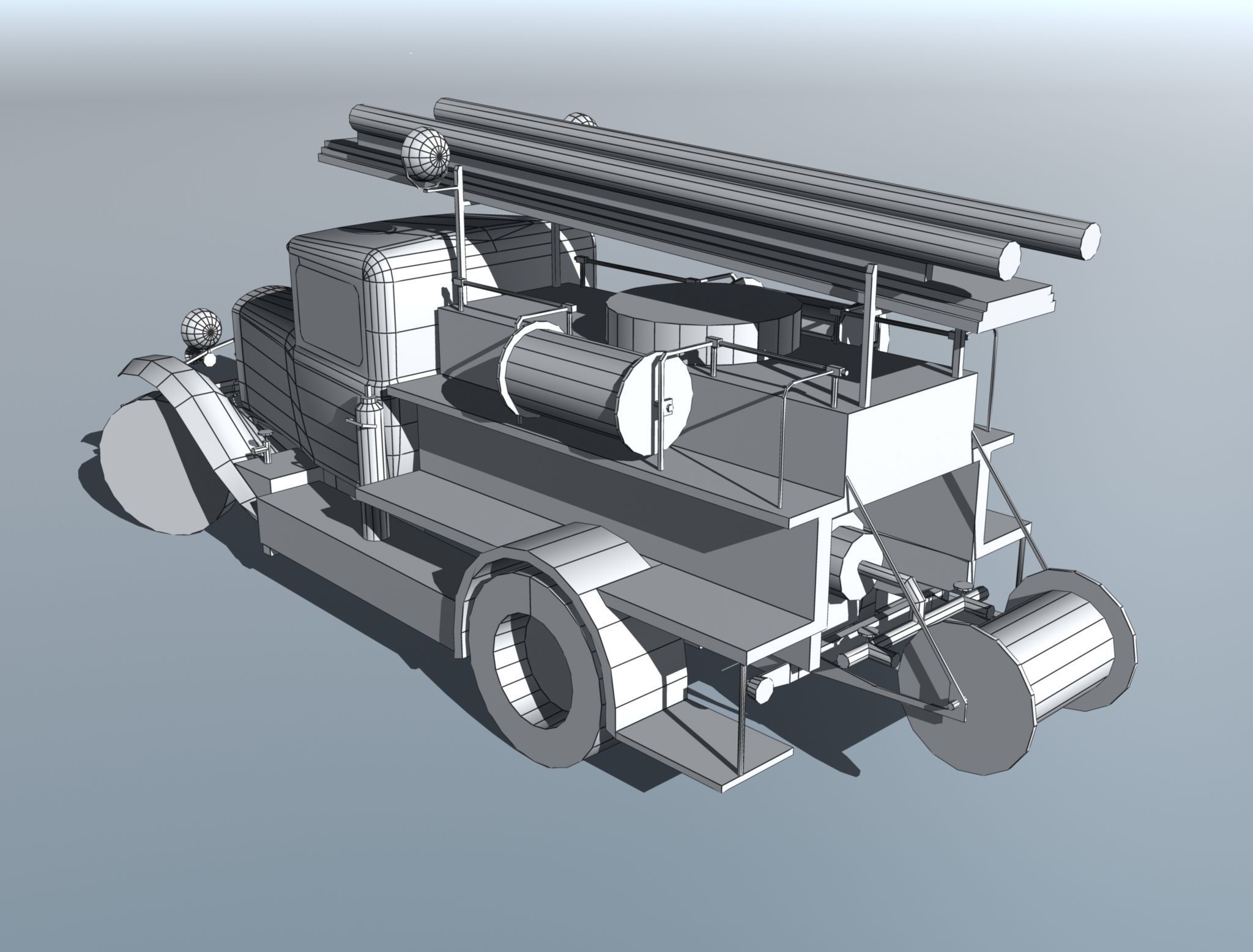 GAZ-AA Fire truck PMG-1 type Low-poly 3D model_8