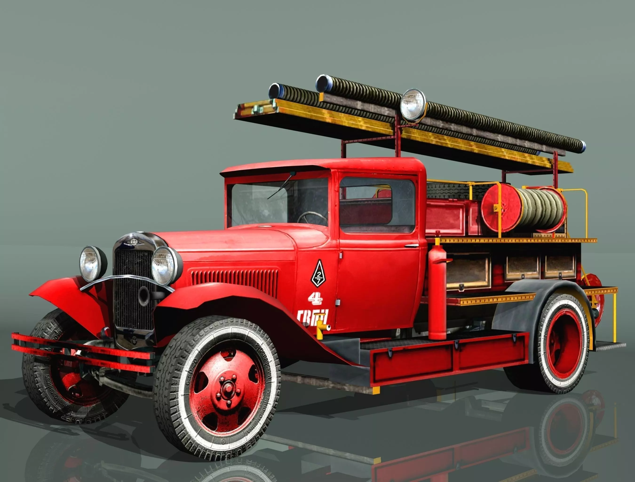 GAZ-AA Fire truck PMG-1 type Low-poly 3D model_0