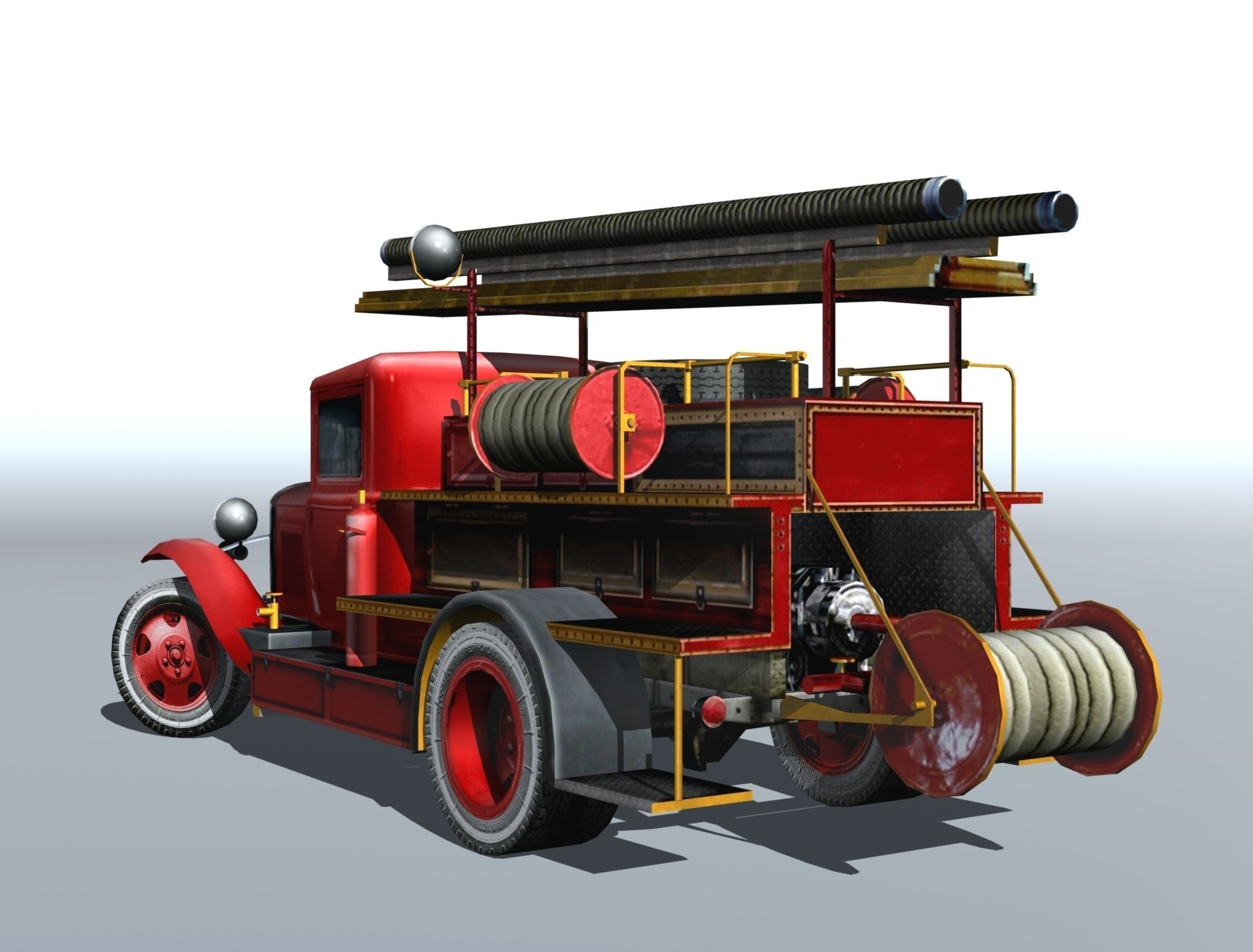 GAZ-AA Fire truck PMG-1 type Low-poly 3D model_4
