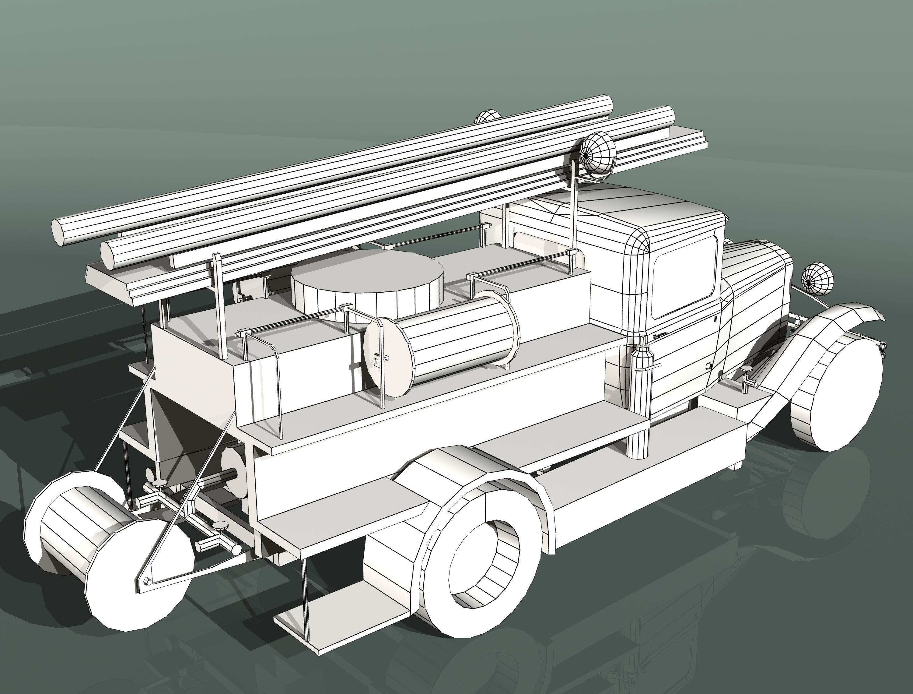 GAZ-AA Fire truck PMG-1 type Low-poly 3D model_6