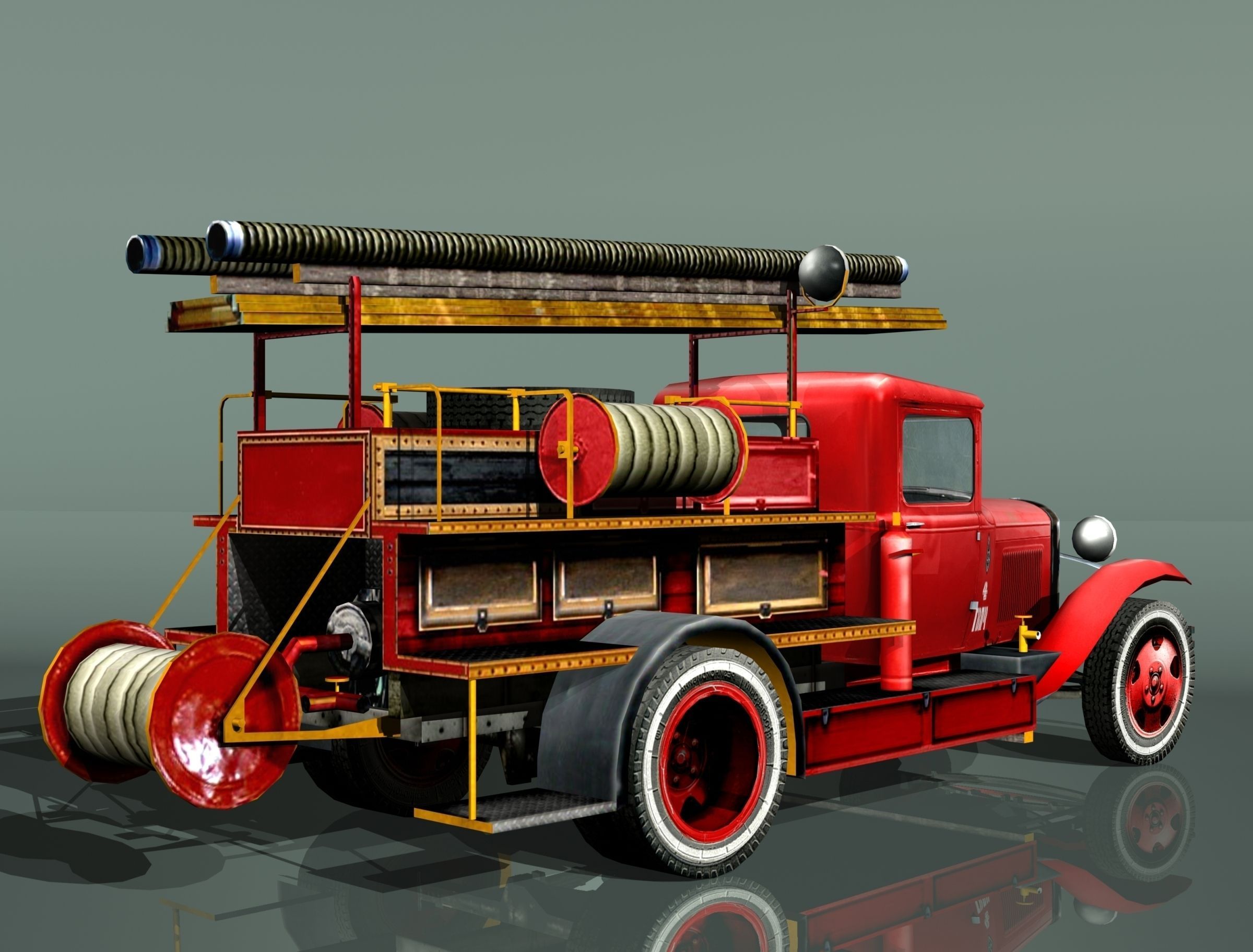 GAZ-AA Fire truck PMG-1 type Low-poly 3D model_5