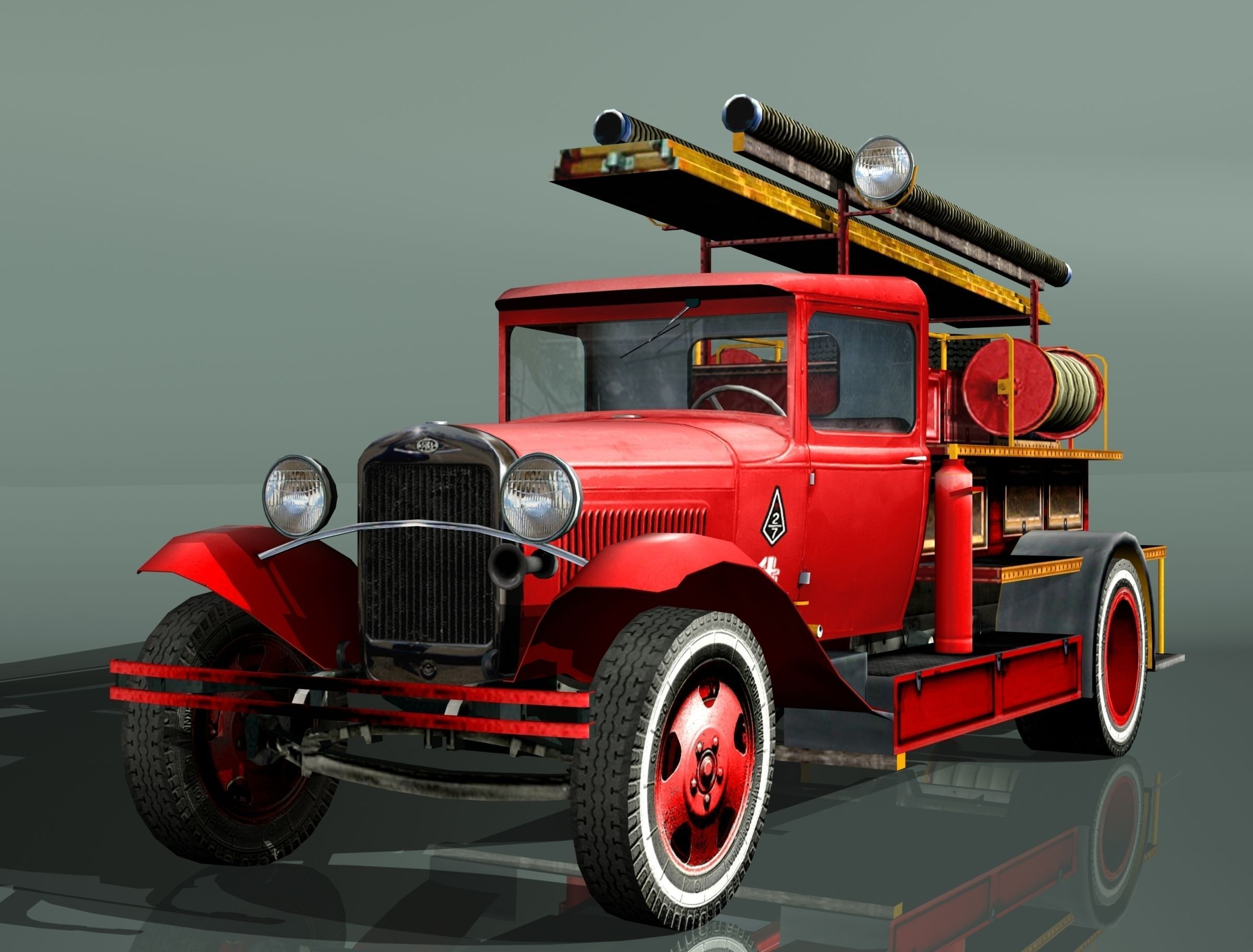 GAZ-AA Fire truck PMG-1 type Low-poly 3D model_2