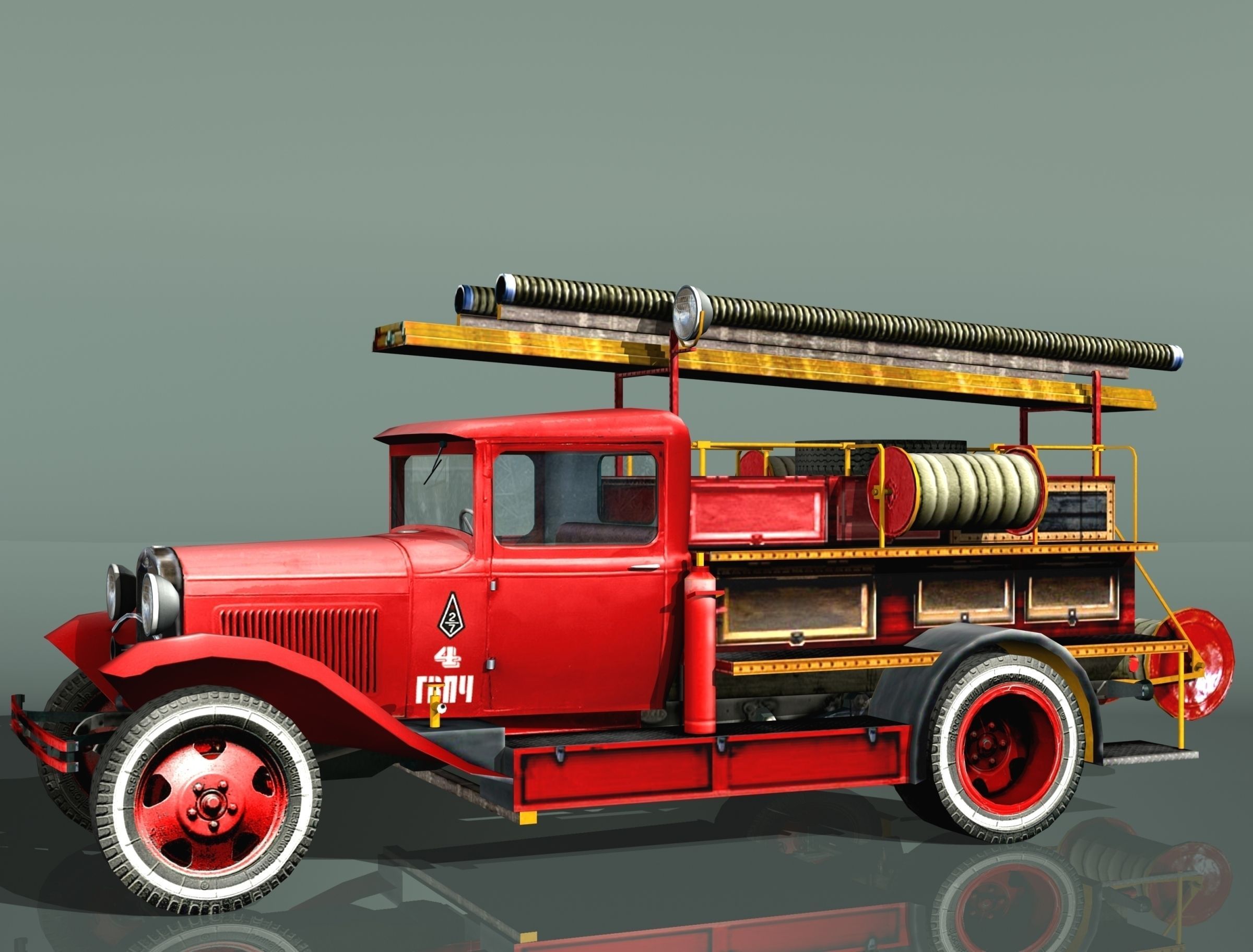 GAZ-AA Fire truck PMG-1 type Low-poly 3D model_1