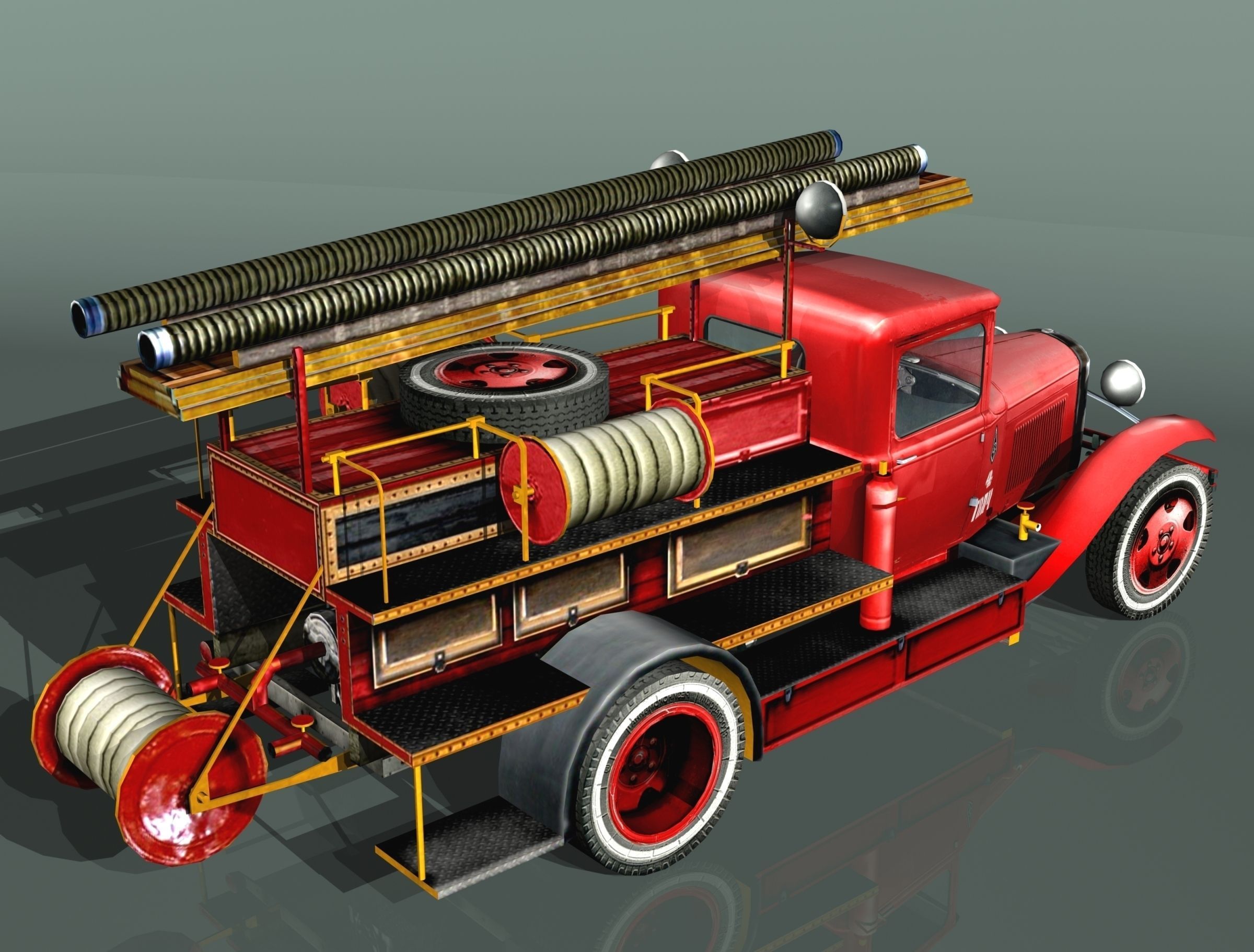 GAZ-AA Fire truck PMG-1 type Low-poly 3D model_3