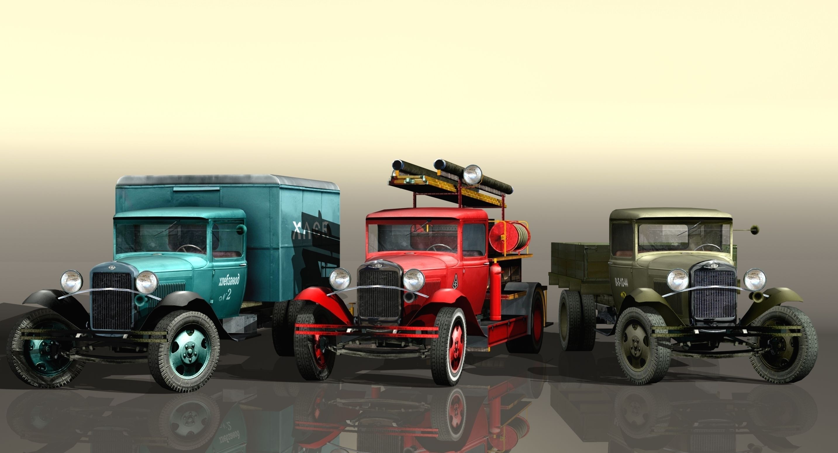 GAZ-AA Fire truck PMG-1 type Low-poly 3D model_9