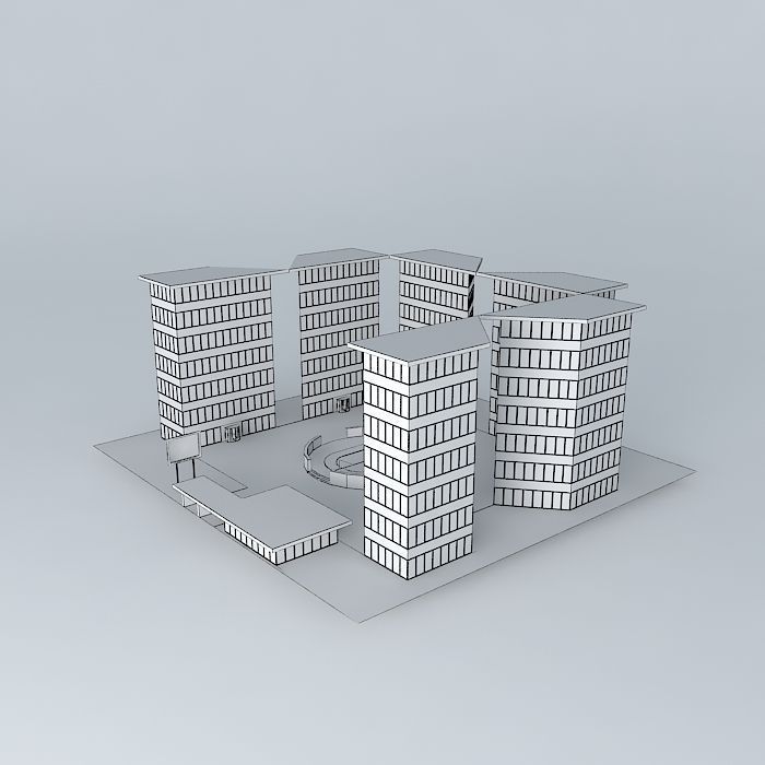 Hotel Complex Free 3D model_3