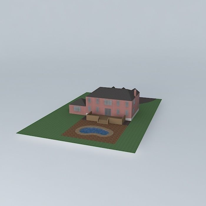 Light Red Brick Mansion Free 3D model_1