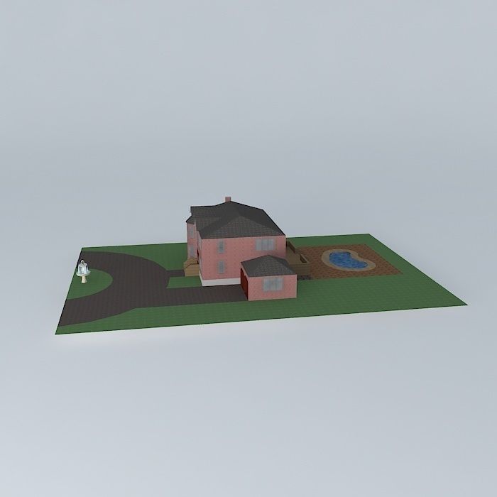 Light Red Brick Mansion Free 3D model_2