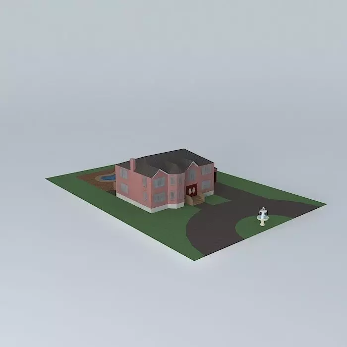 Light Red Brick Mansion Free 3D model_0