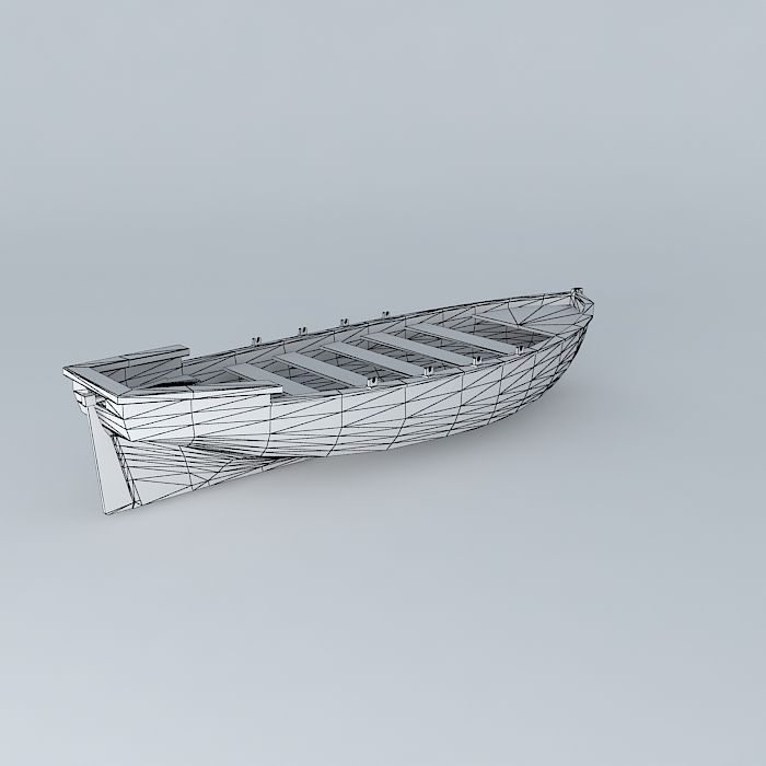 Rowboat wooden boat 3D model_3