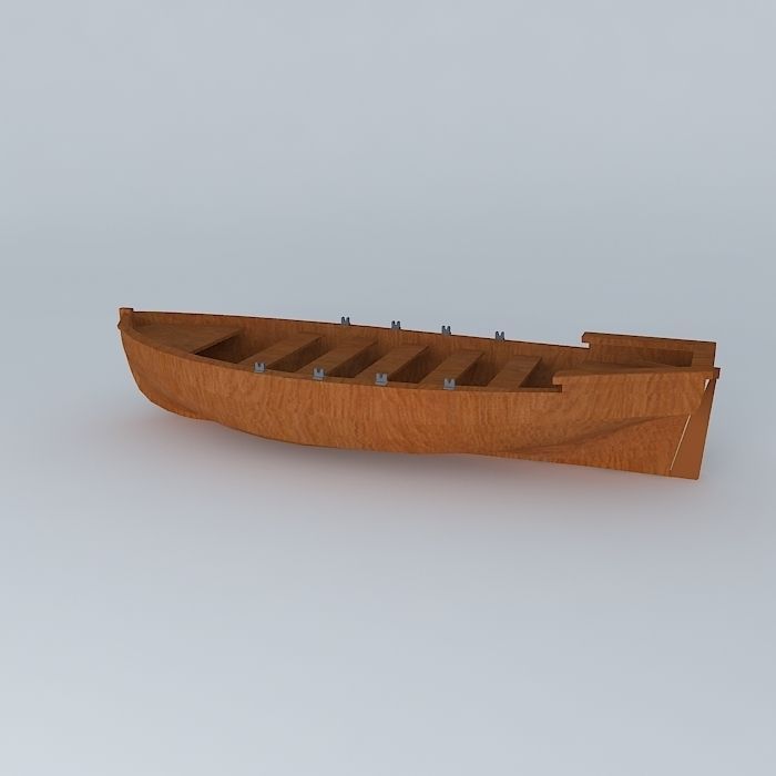 Rowboat wooden boat 3D model_1