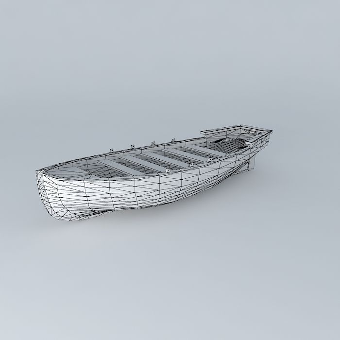 Rowboat wooden boat 3D model_4