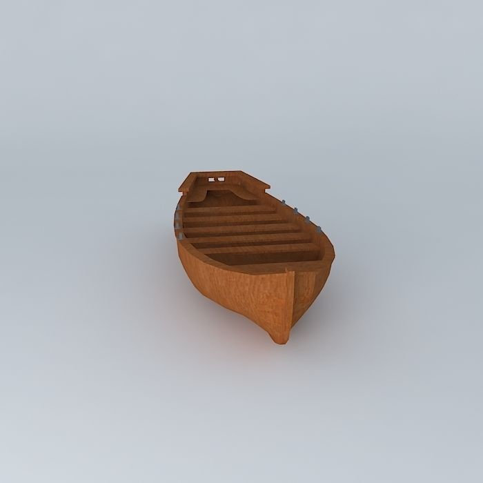 Rowboat wooden boat 3D model_2