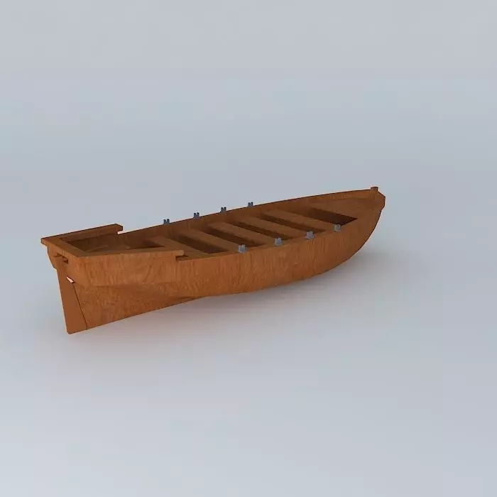 Rowboat wooden boat 3D model_0