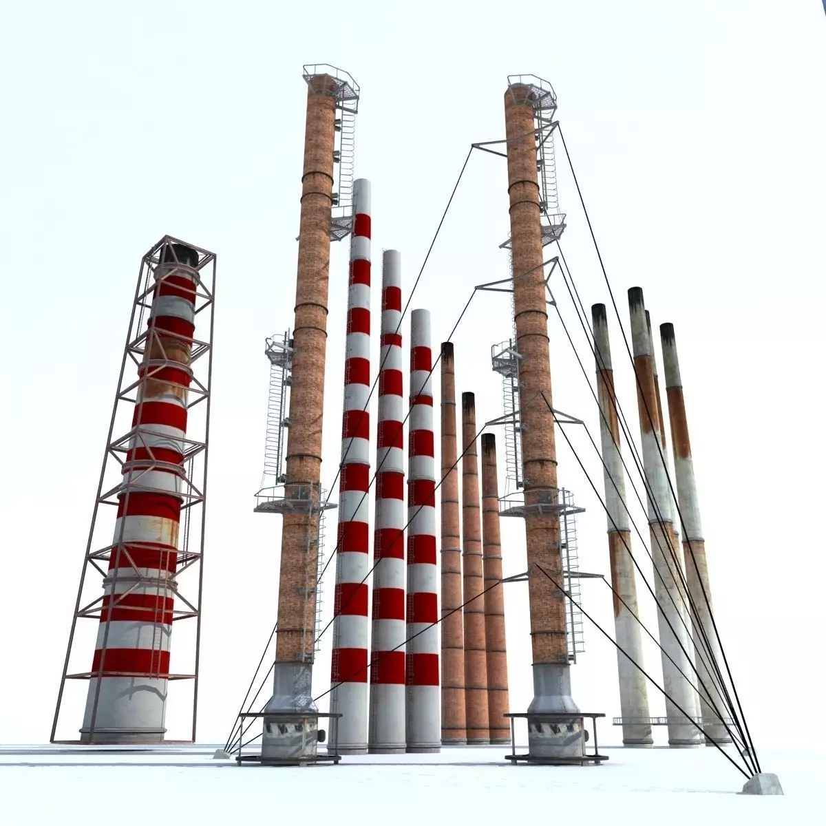 Chemical Plant Chimney Pack Low-poly 3D model_0