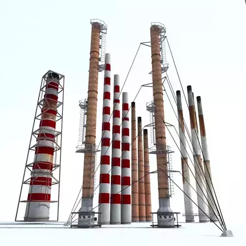 Chemical Plant Chimney Pack Low-poly 3D model