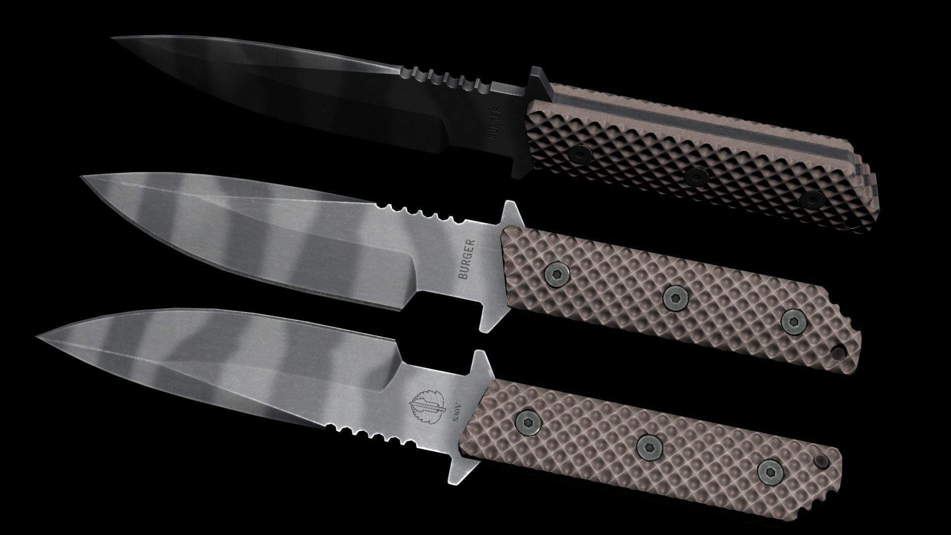 Combat knife  Low-poly 3D model_0