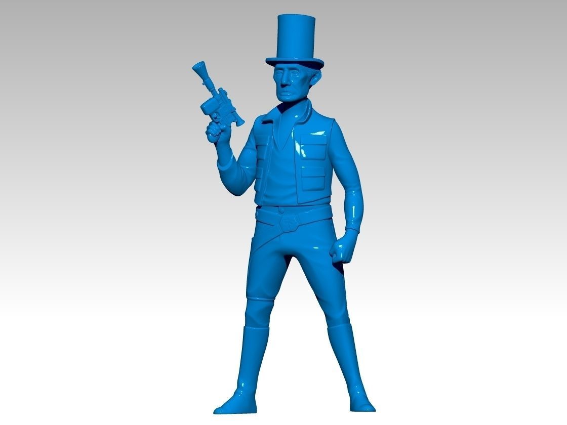 AbeSolo figure in top hat holding gun 3D print model_2