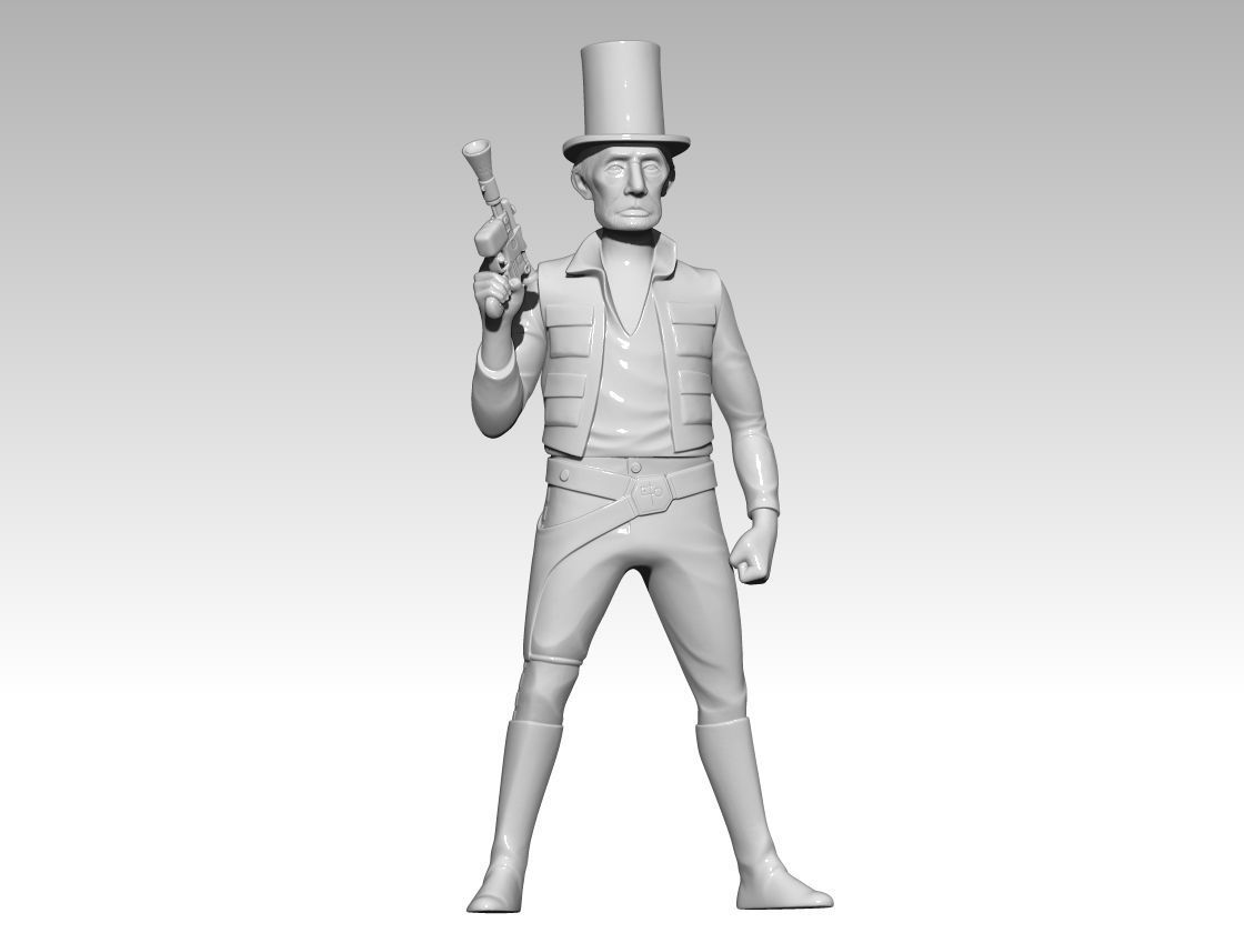 AbeSolo figure in top hat holding gun 3D print model_3