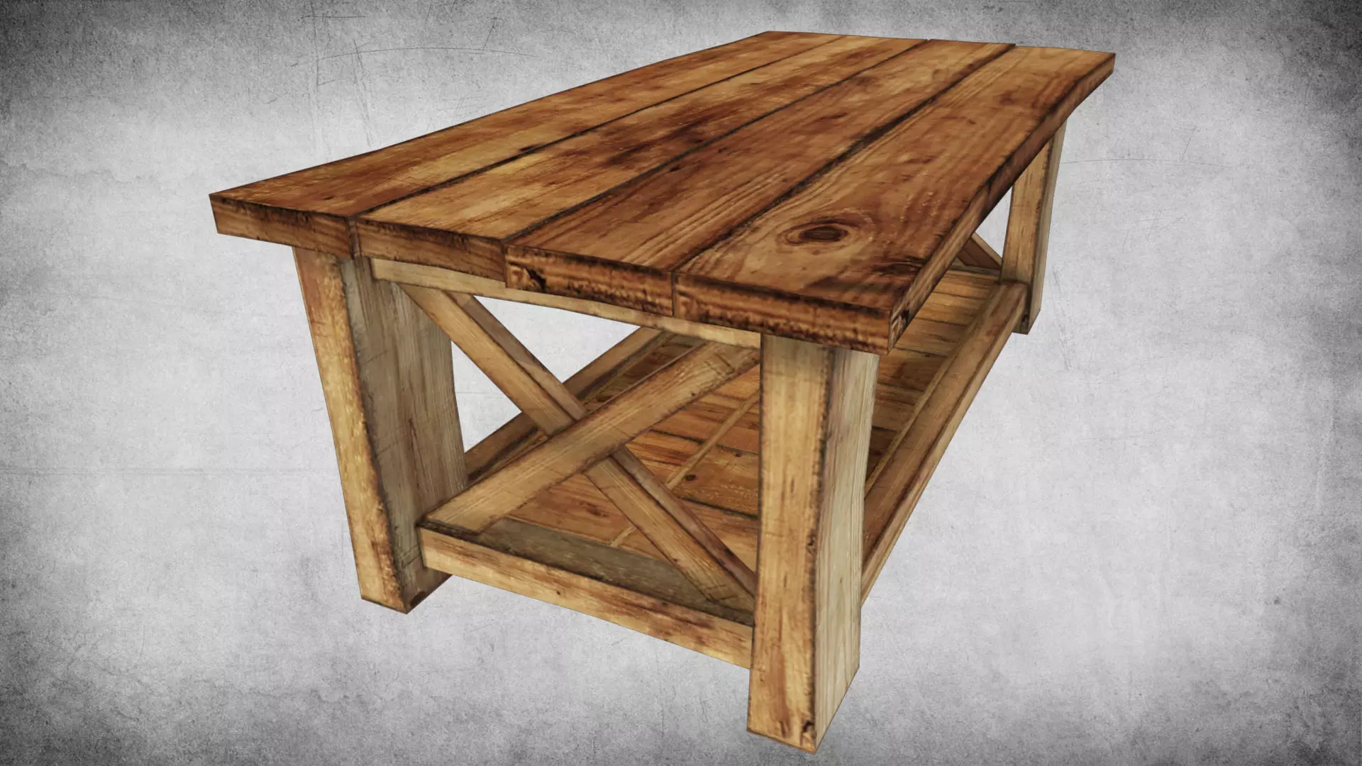 Rustic Wood Table 02 Low-poly 3D model_0