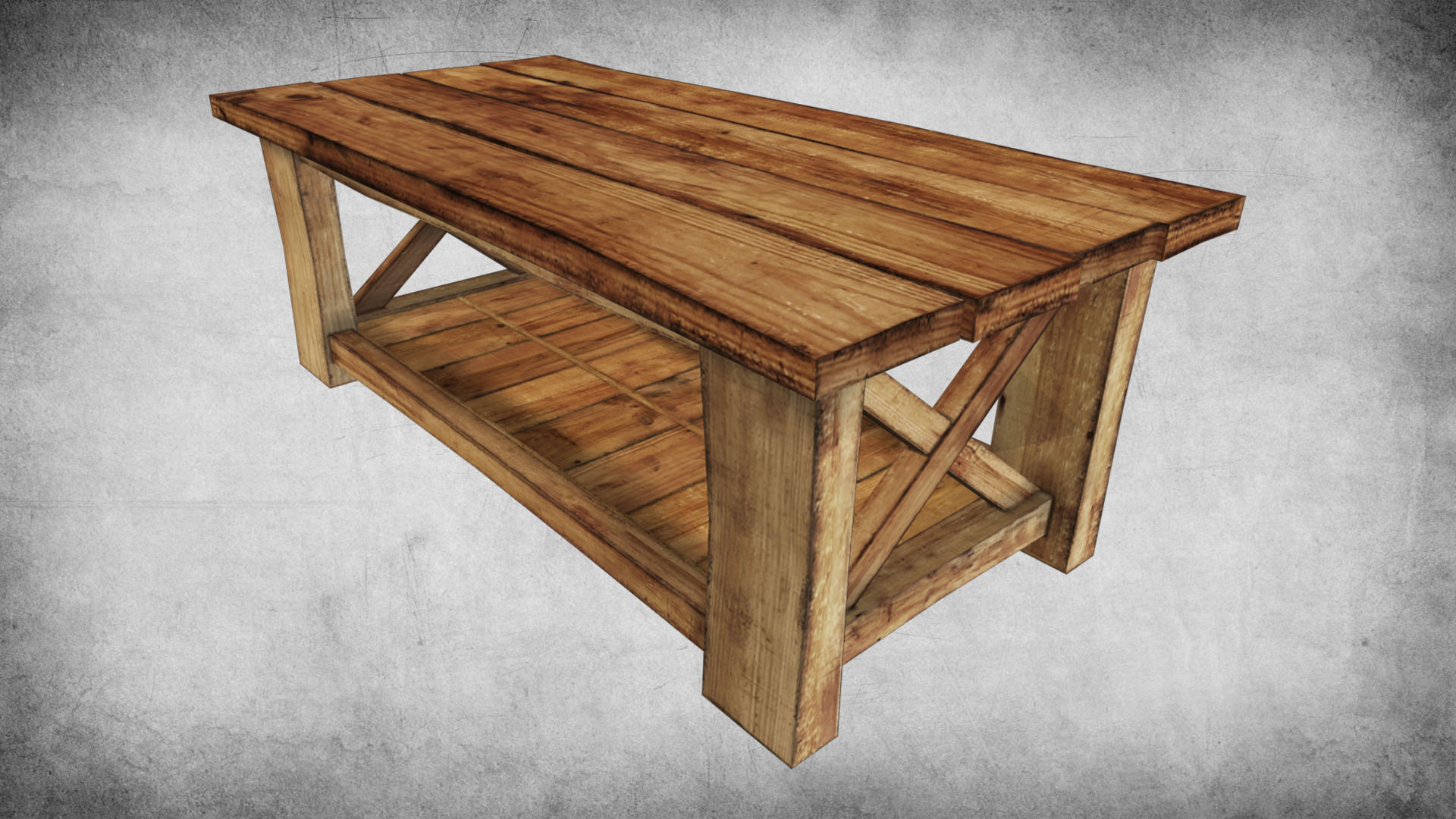 Rustic Wood Table 02 Low-poly 3D model_1