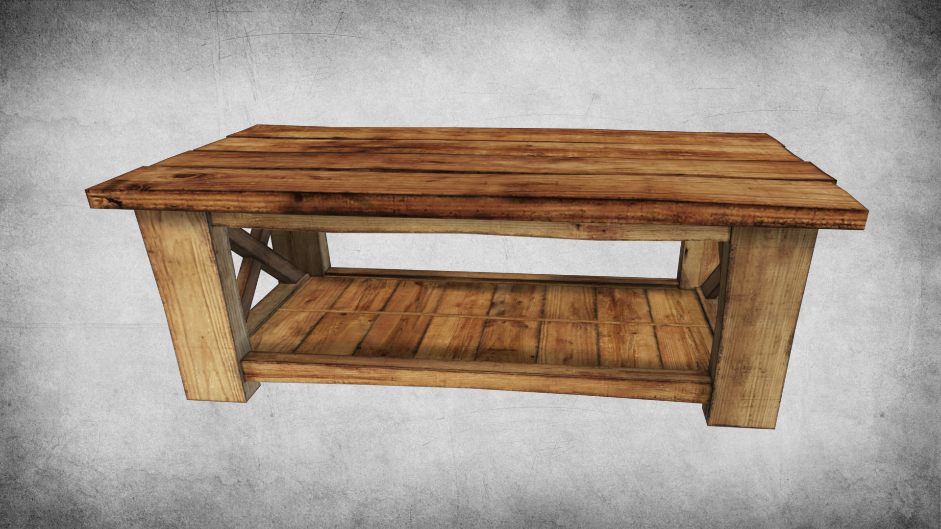 Rustic Wood Table 02 Low-poly 3D model_2