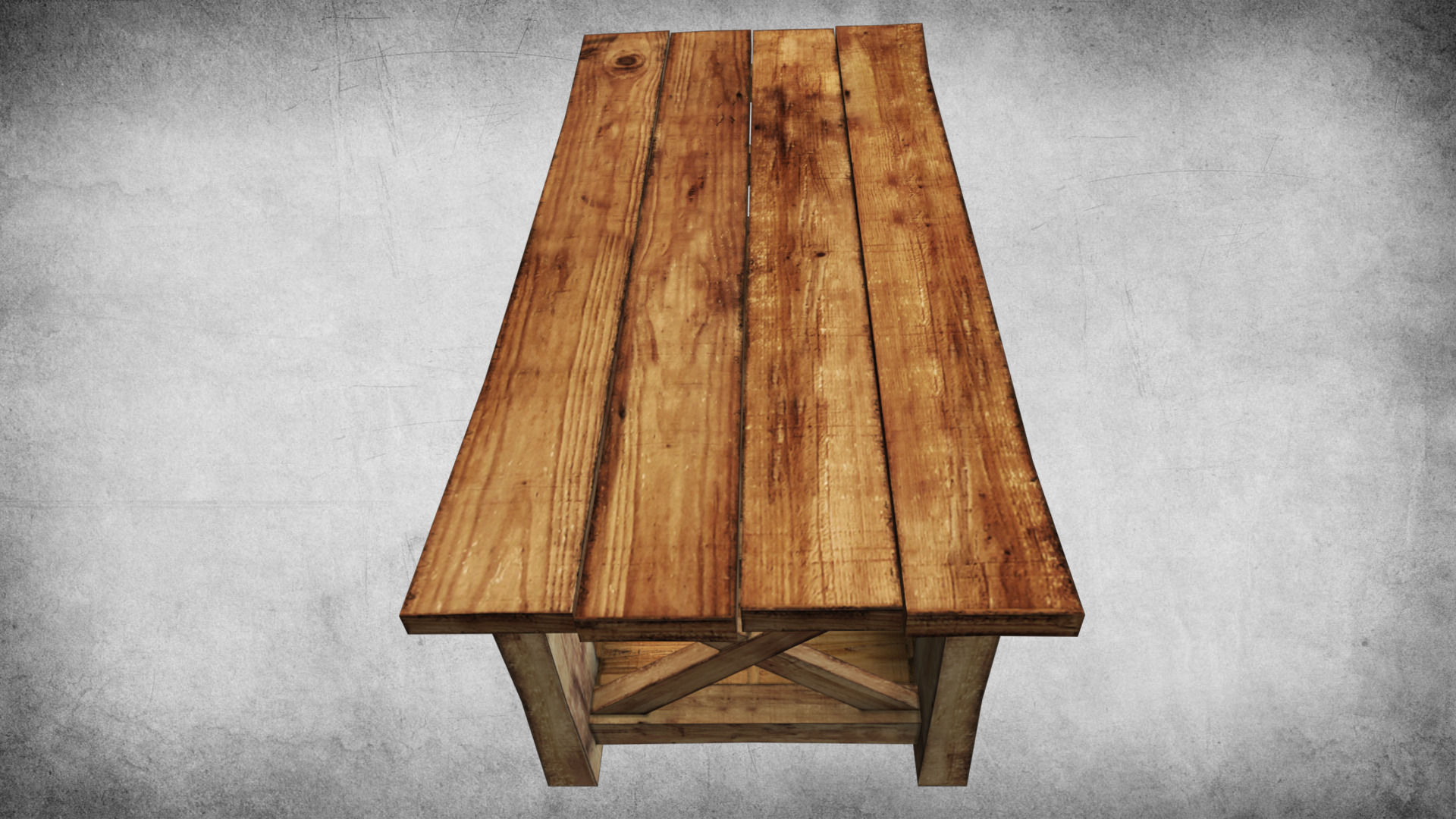 Rustic Wood Table 02 Low-poly 3D model_3