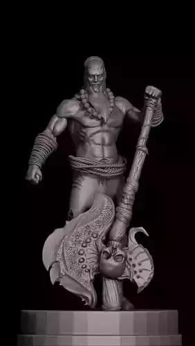 Parashurama statue of man holding axe