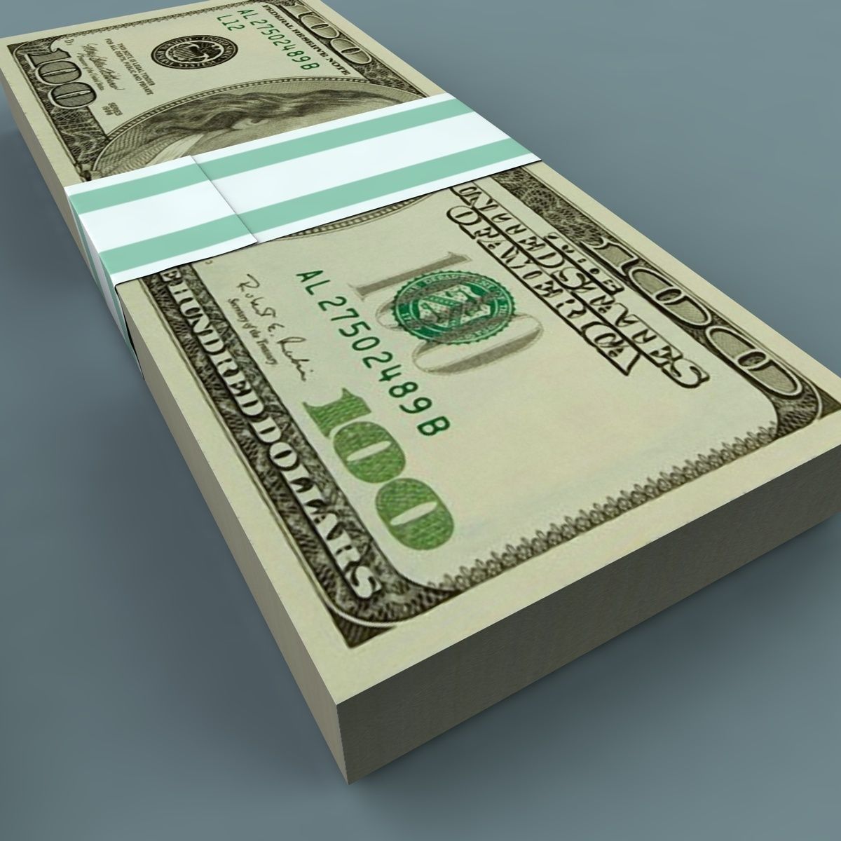 100 Dollars Stack Low-poly 3D model_2