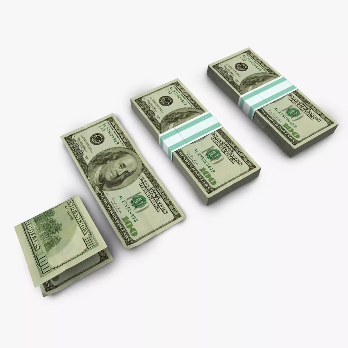 100 Dollars Stack Low-poly 3D model_0