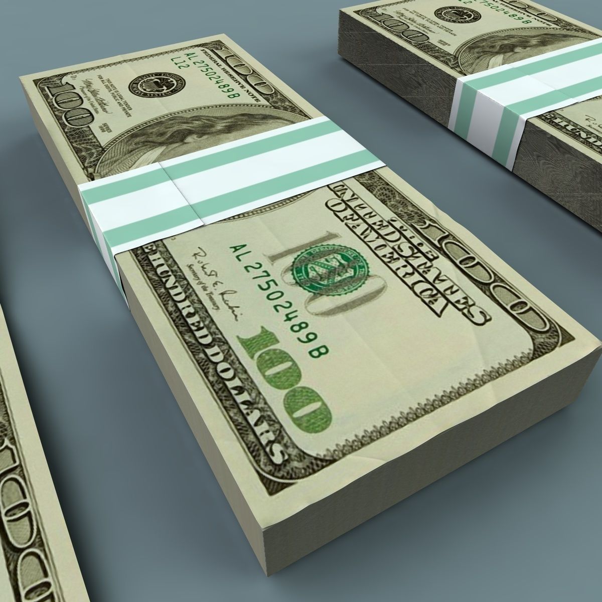 100 Dollars Stack Low-poly 3D model_4