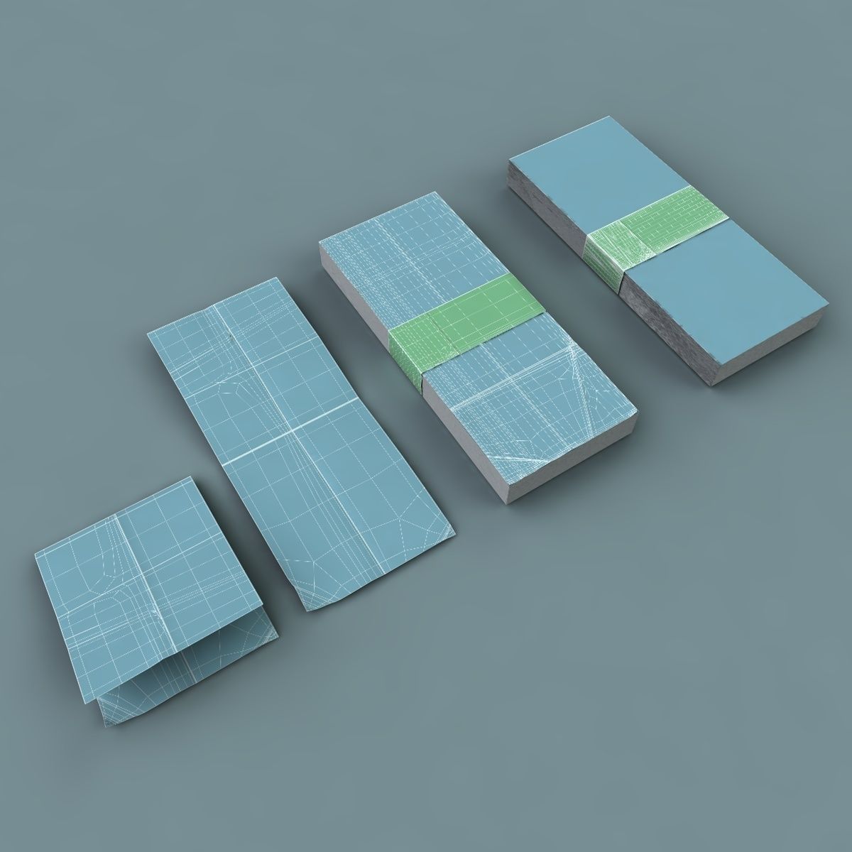 100 Dollars Stack Low-poly 3D model_9