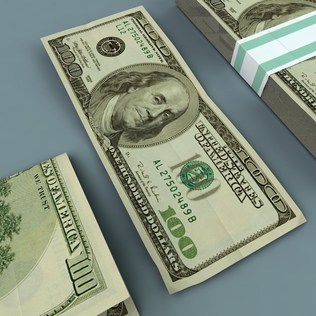 100 Dollars Stack Low-poly 3D model_5