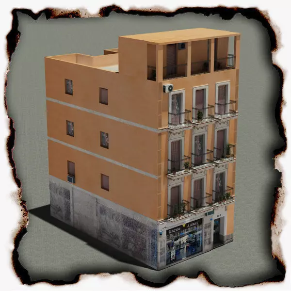 Building with balconies and balconies Low-poly 3D model_0