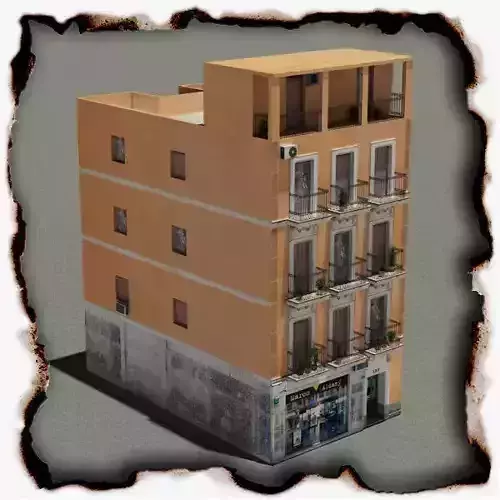 Building with balconies and balconies Low-poly 3D model