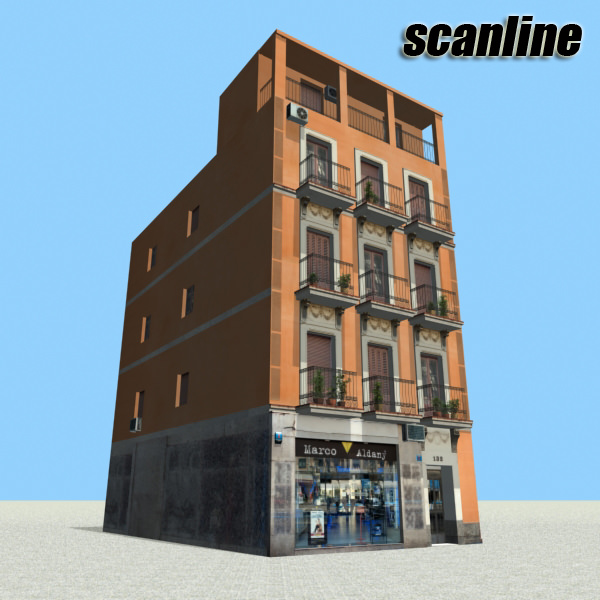 Building with balconies and balconies Low-poly 3D model_9
