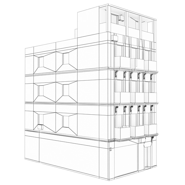 Building with balconies and balconies Low-poly 3D model_12