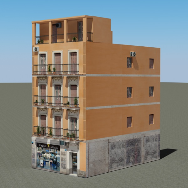 Building with balconies and balconies Low-poly 3D model_3