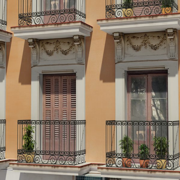 Building with balconies and balconies Low-poly 3D model_6