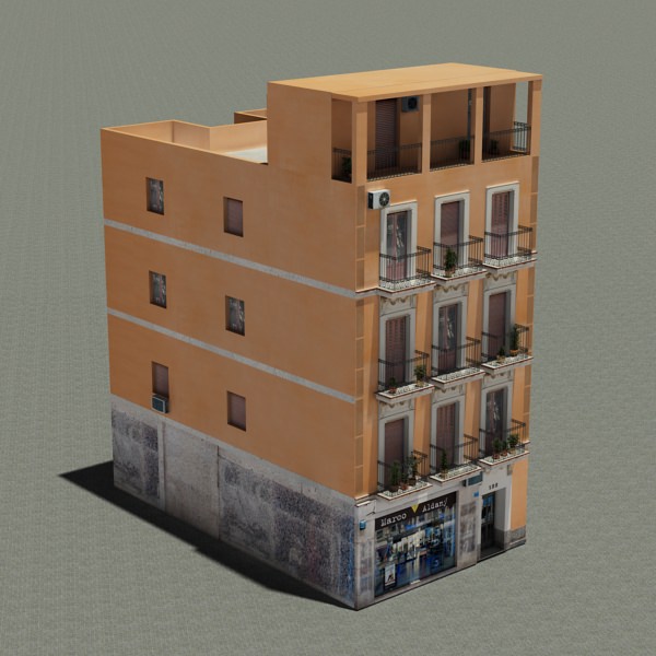 Building with balconies and balconies Low-poly 3D model_1