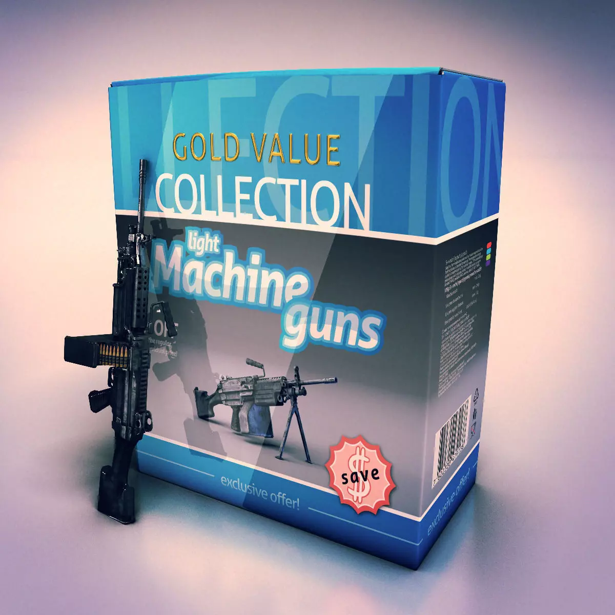 Low poly light machine guns collection Low-poly 3D model_0