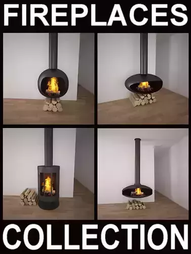 Fireplaces COLLECTION wood burning stove with logs 3D model