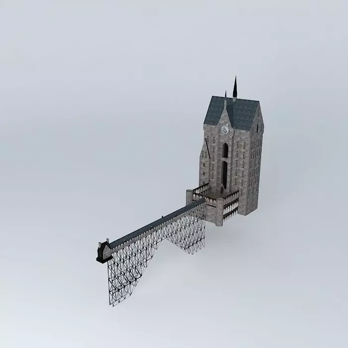 Clock Tower and Wood Bridge Free 3D model