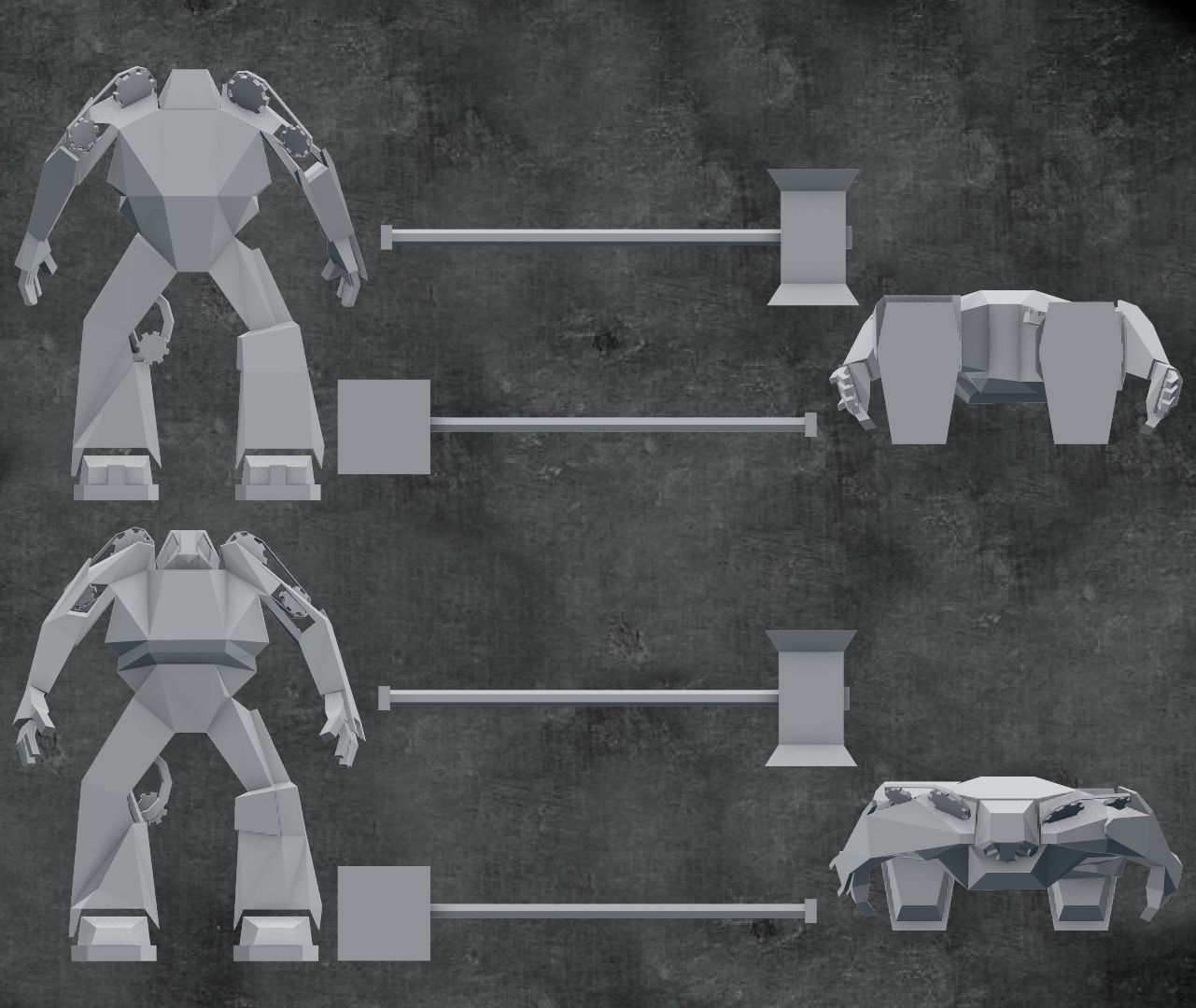 Warbot sci fi sledgehammer robot 3D Model Game ready animated rigged